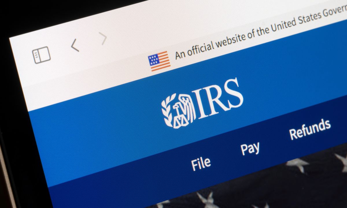 A conceptual image representing digital data streams and financial transactions with the IRS logo subtly integrated.