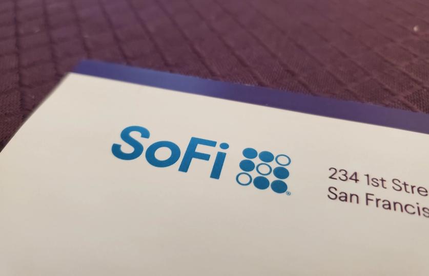 SoFi Big Business Banking platform interface showing USD to stablecoin conversion on Solana blockchain