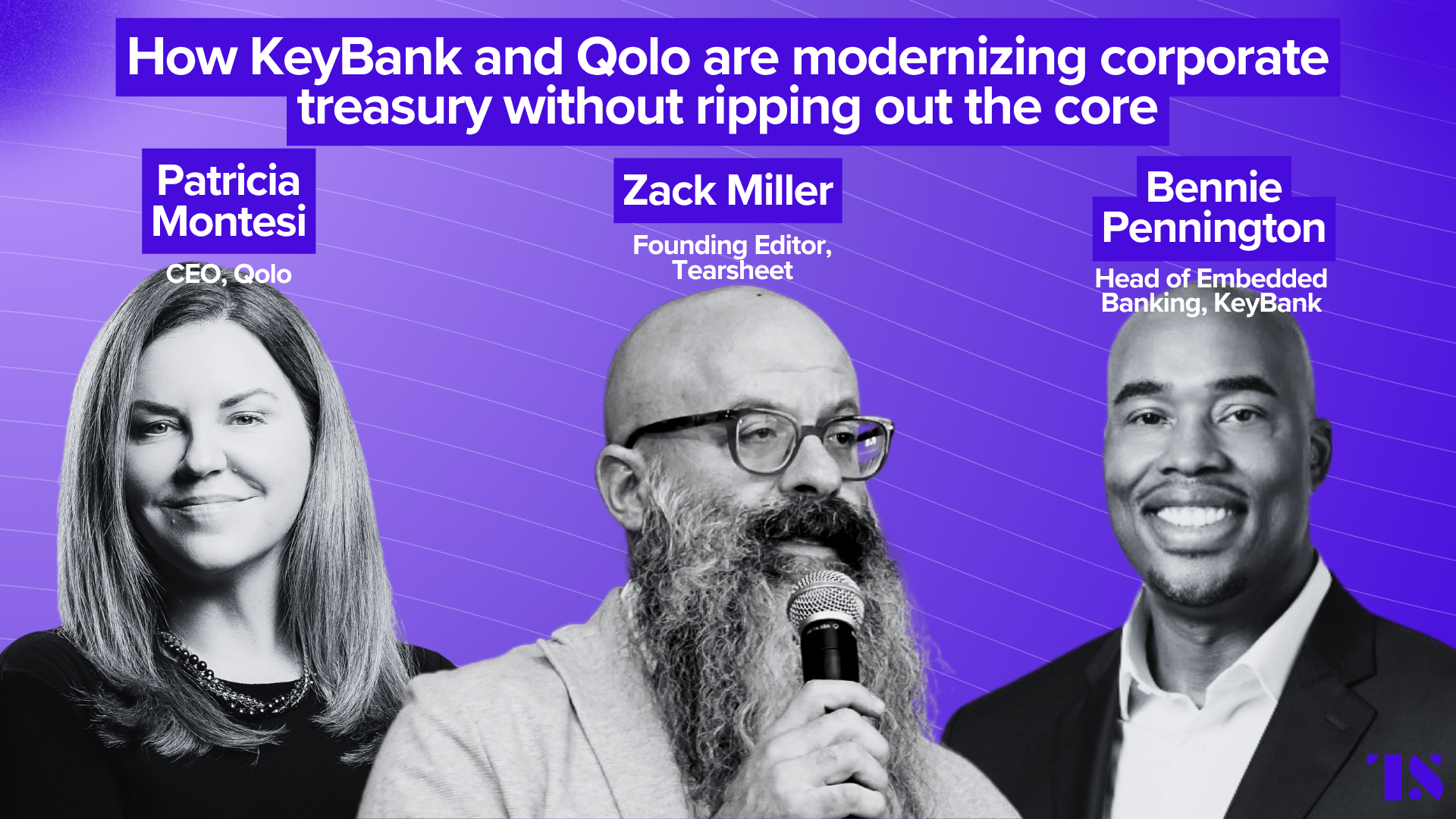 KeyBank and Qolo executives discussing virtual account management platform on stage