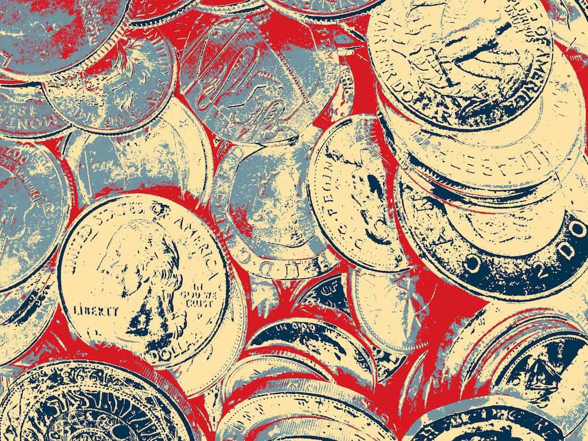 Polygon Labs executive announcing stablecoin payments initiative with blockchain and dollar icons