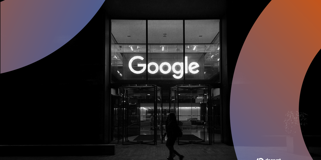 A person looking at a stock ticker displaying Alphabet (GOOGL) stock price with an upward trend arrow.