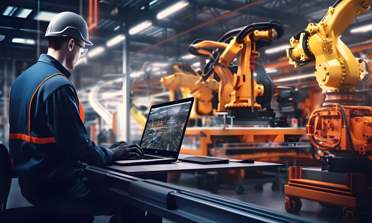 Person looking concerned at a tablet displaying data and abstract AI graphics.