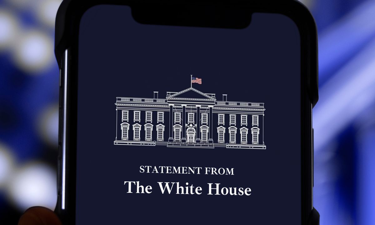 White House building with digital financial network overlays