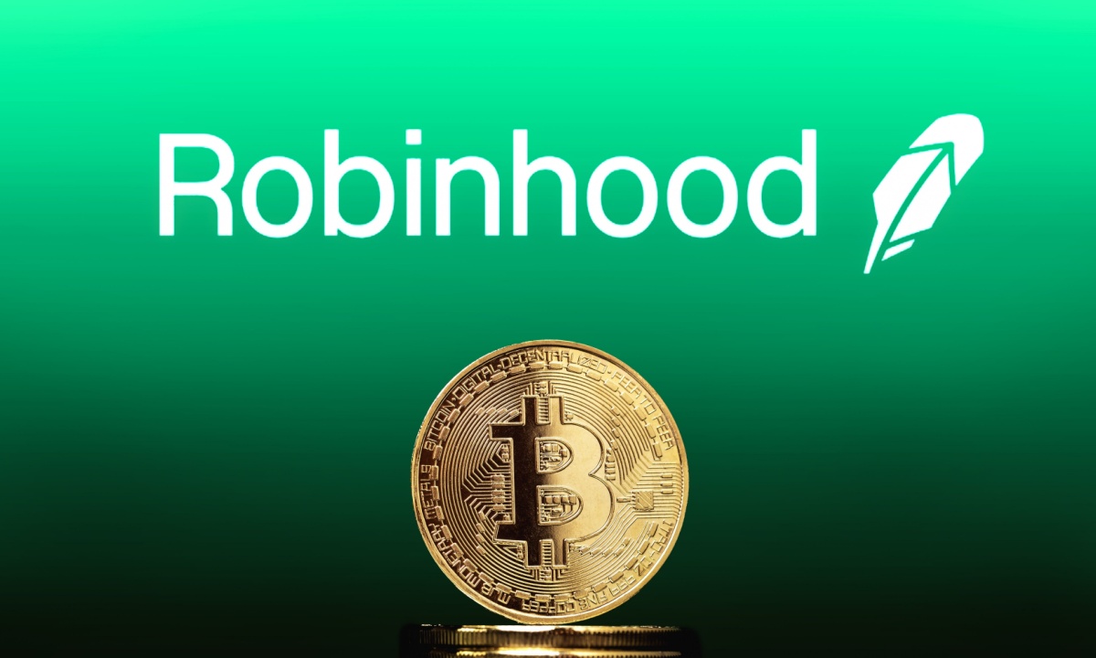 Robinhood logo overlaid on a graphic representing financial data and Canadian flag.