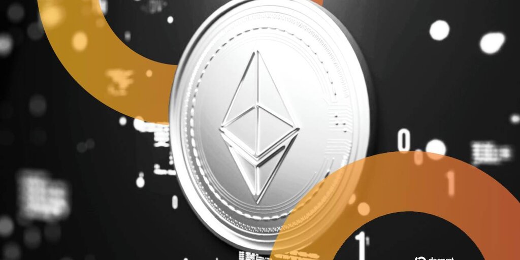Illustration of the Ethereum logo with financial charts in the background.