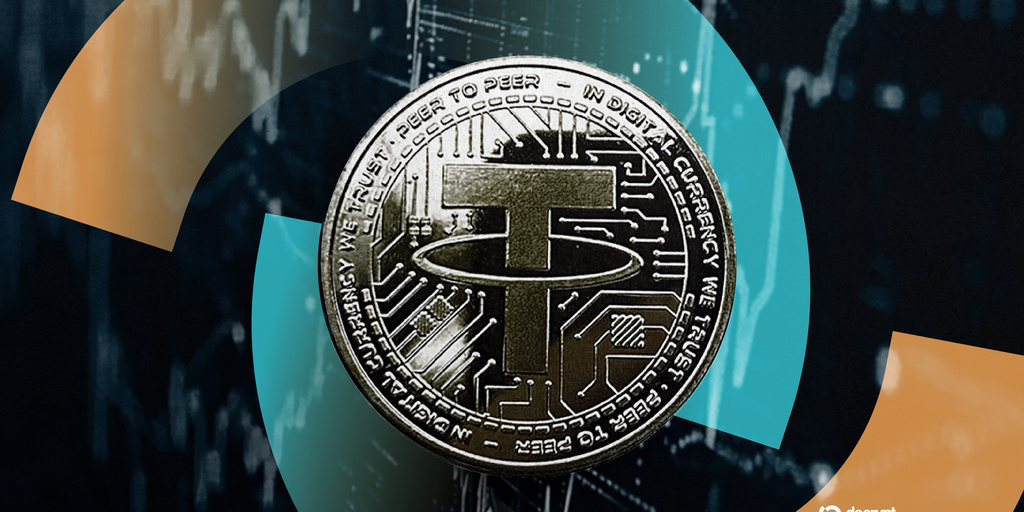 Illustration of a digital currency symbol superimposed on a map of Georgia, with Tether's logo subtly integrated.