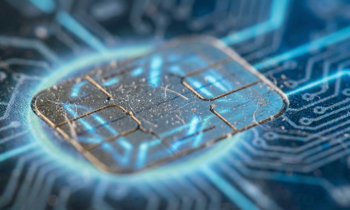 A graphic showing a digital interface with a padlock symbol and a warning sign overlaid on financial transaction icons.