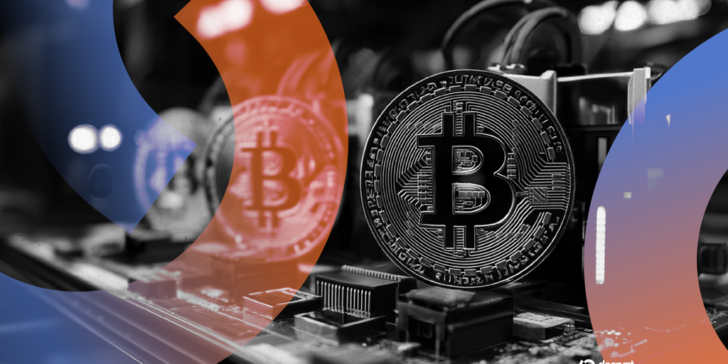 A downward trending stock chart with a Bitcoin logo superimposed.