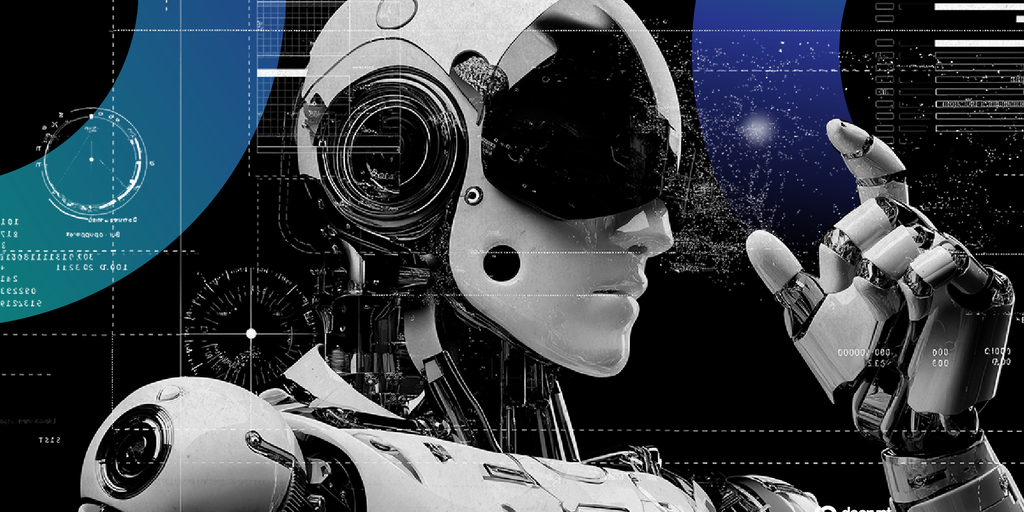 Illustration of an AI agent interacting with a digital Mastercard debit card.