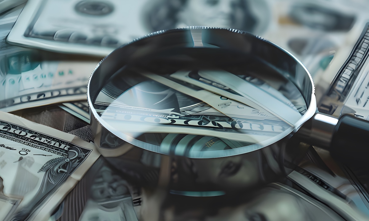 A person's hand reaching out to touch a holographic projection of complex financial data, with a digital algorithm overlay visible.