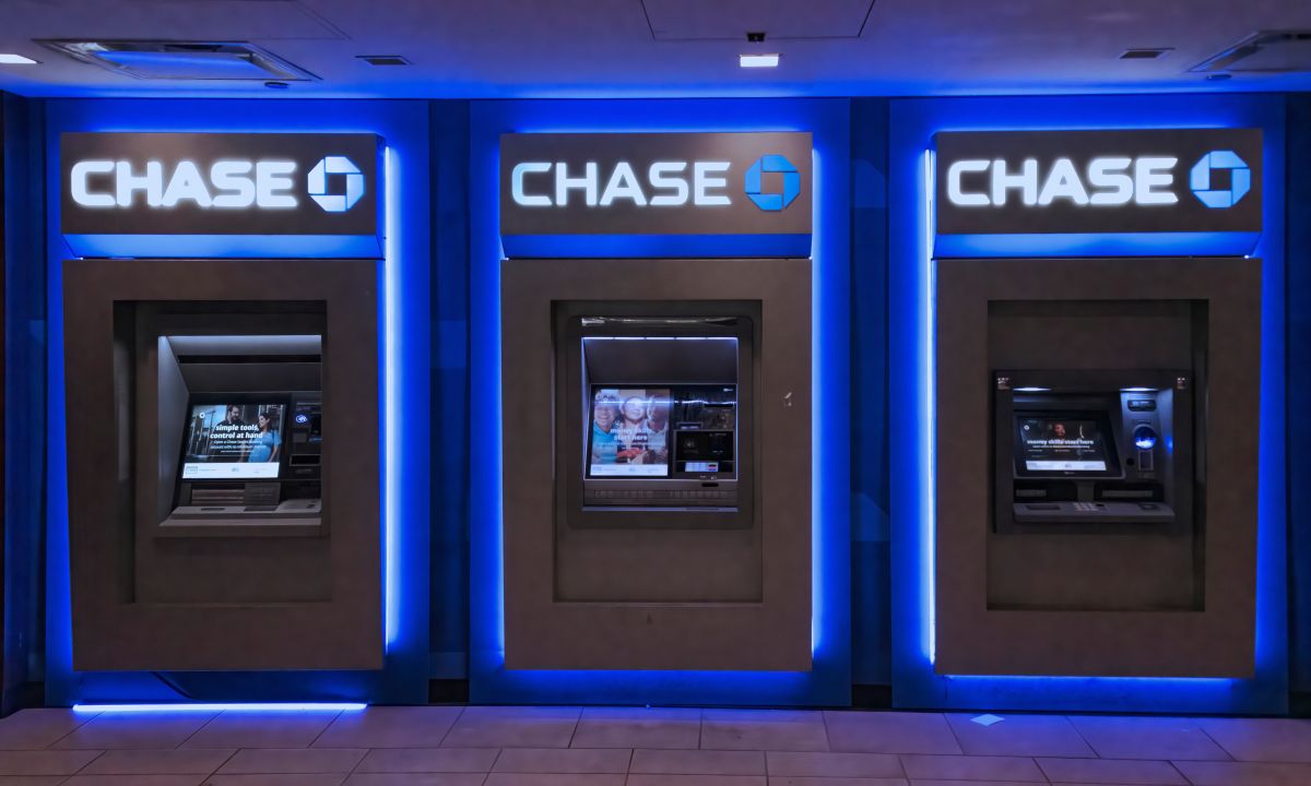 A photograph of a modern Chase bank branch exterior.